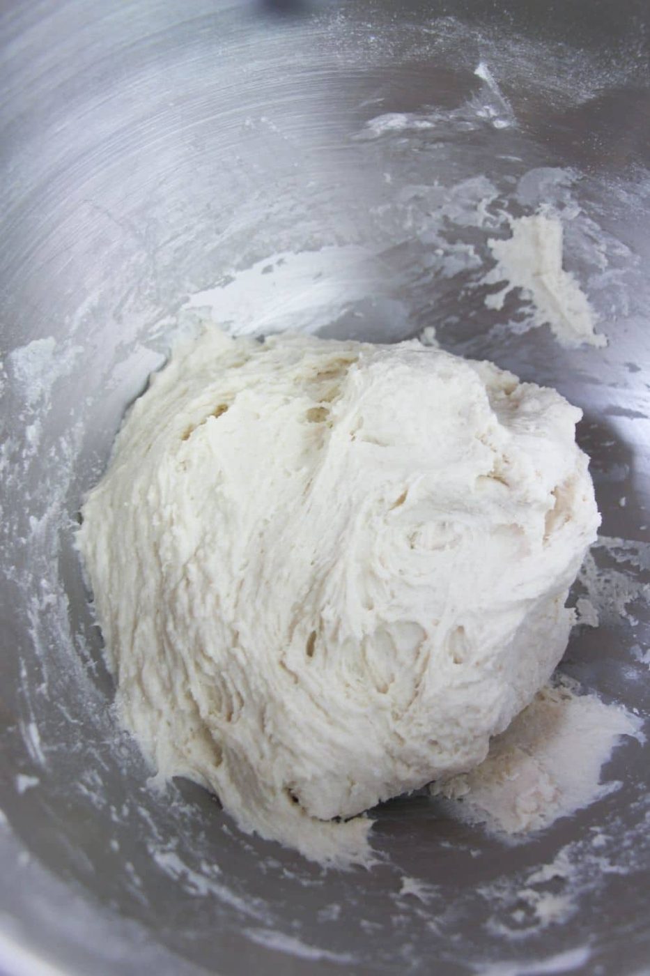 mixing bagel dough in stand mixer