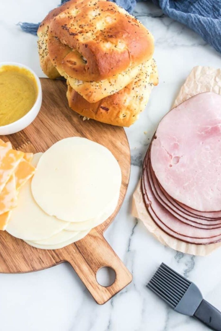 Air Fryer Ham and Cheese ingredients laid out on table 