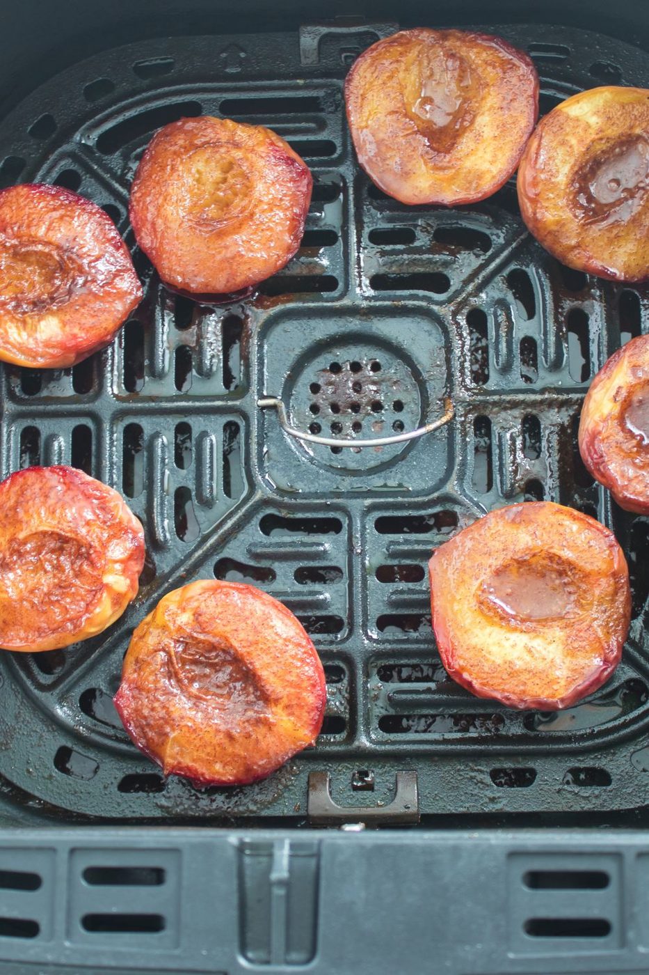 Air Fryer Peaches air fried n the air fryer basket 