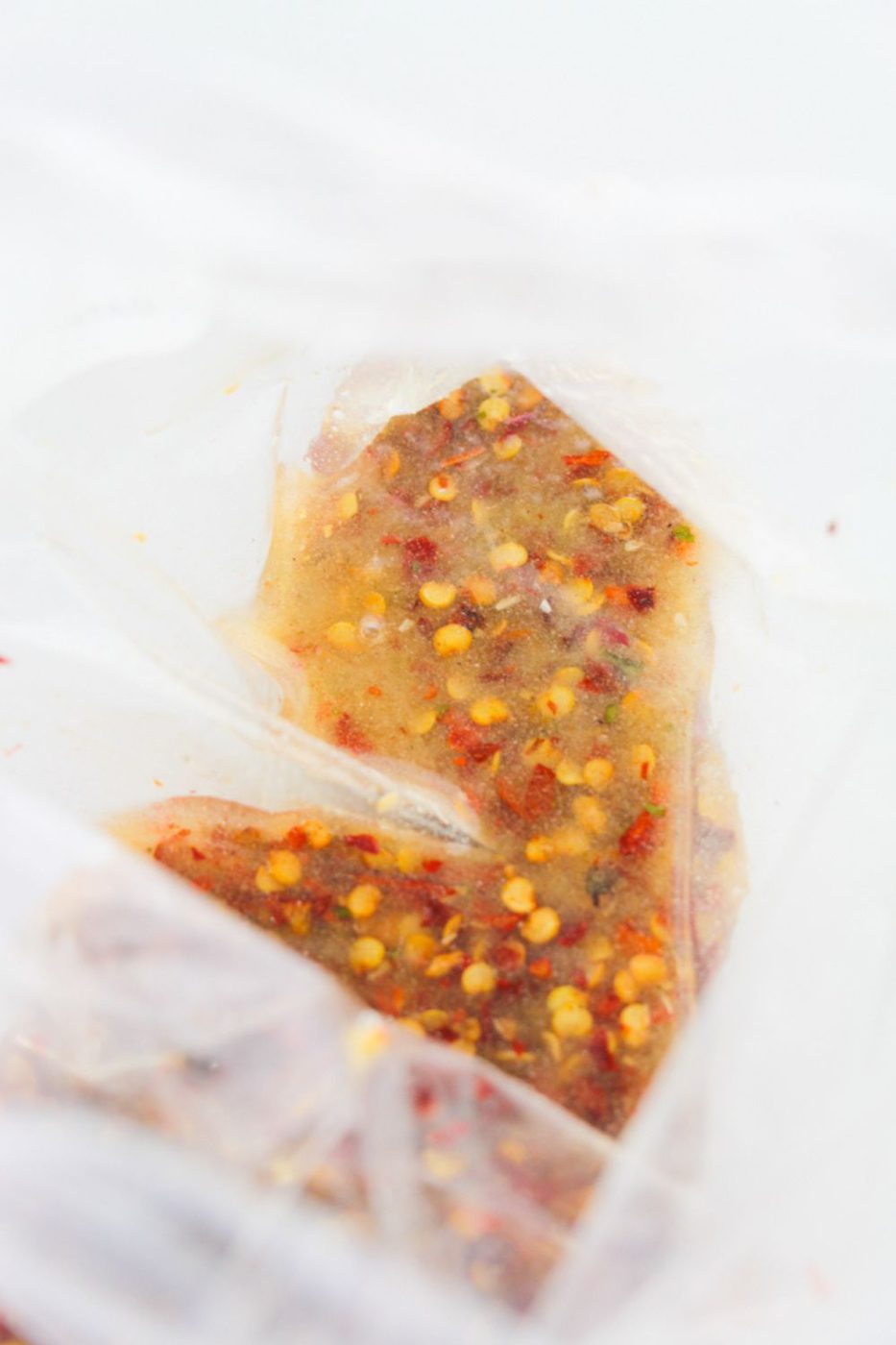 seasoning mixture in a bag on white table for fire crackers 