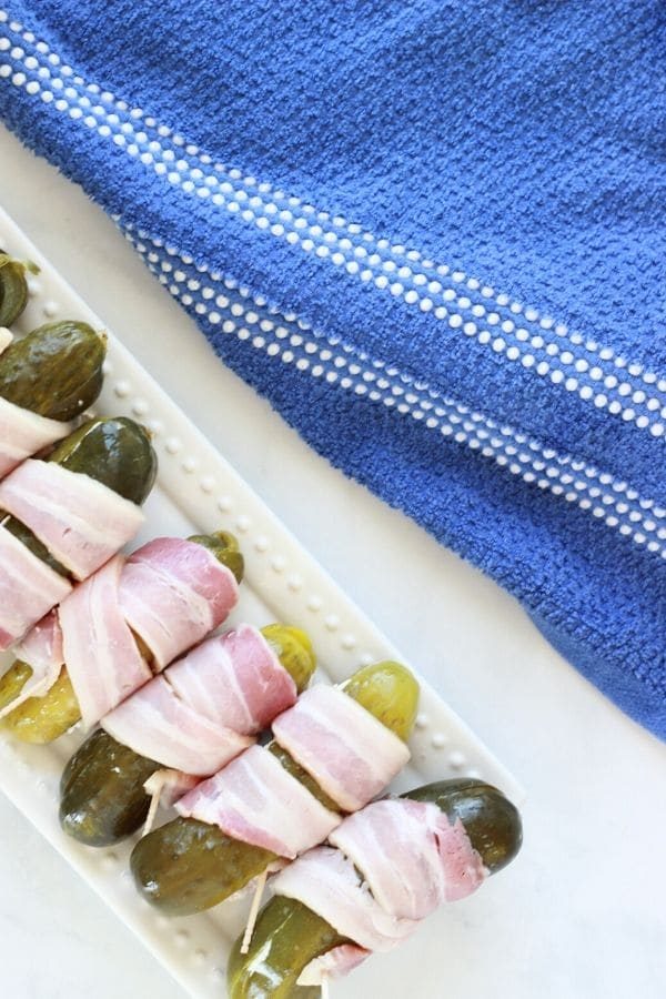 Bacon Wrapped Pickles Stuffed with Cream Cheese