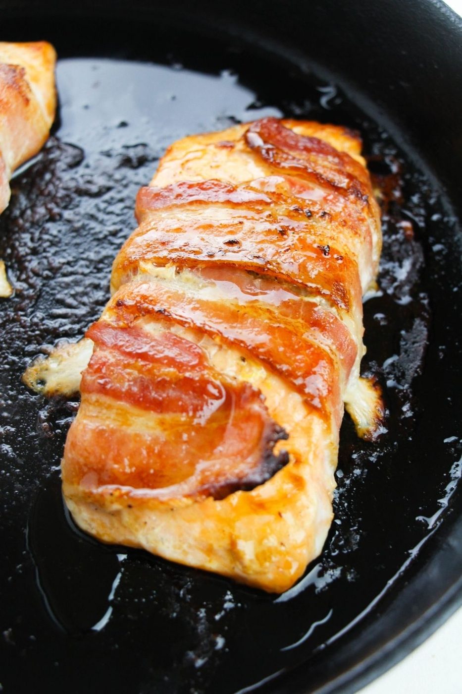 pan fried salmon wrapped in bacon