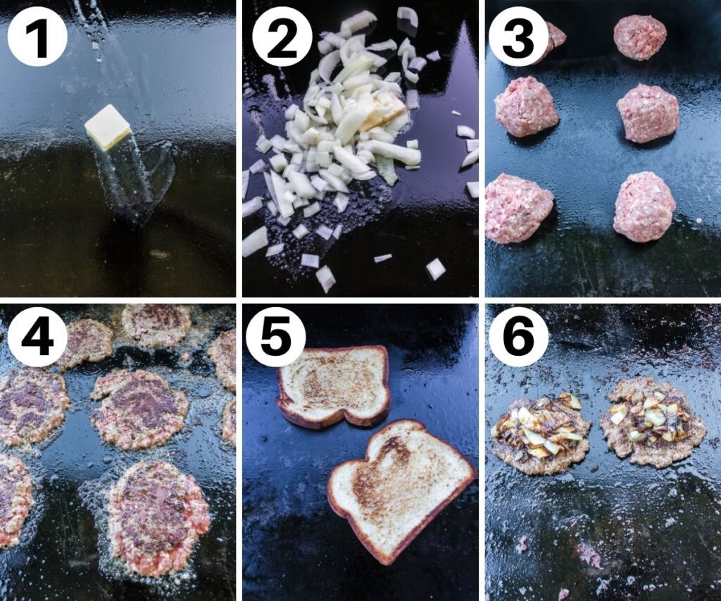 collage of blackstone griddle burger collage on how to make it 
