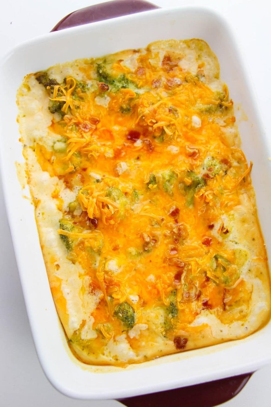 overhead shot of cheesy vegetable casserole 