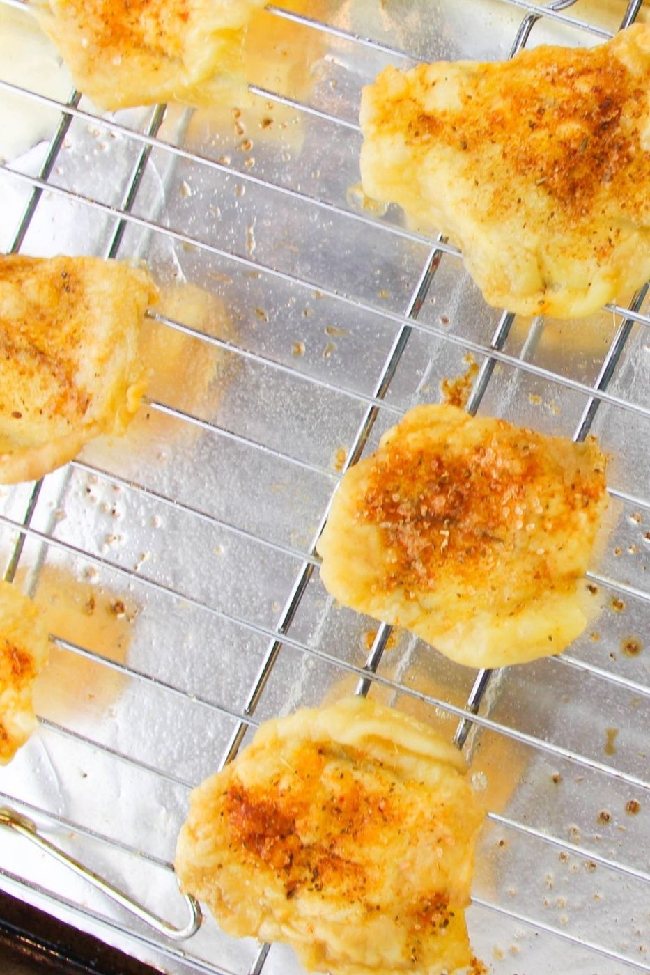 chicken skin chip on rack on baking sheet