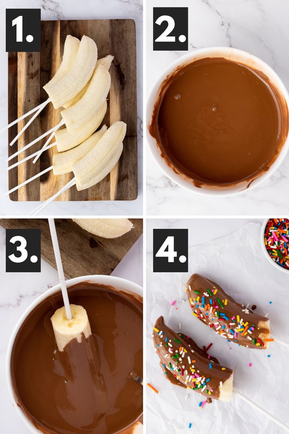 collage on how to make chocolate covered banana pops