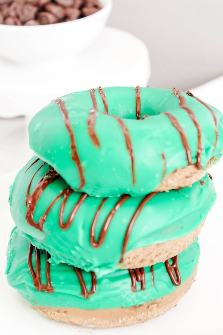 stack of donuts on counter 