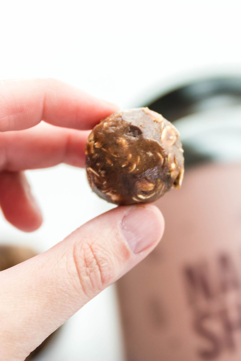 oatmeal chocolate chip protein ball in hand 