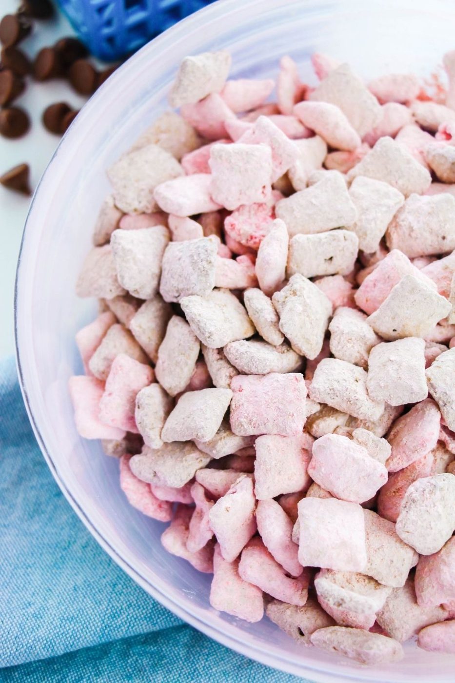strawberry chocolate dessert mix in a bowl