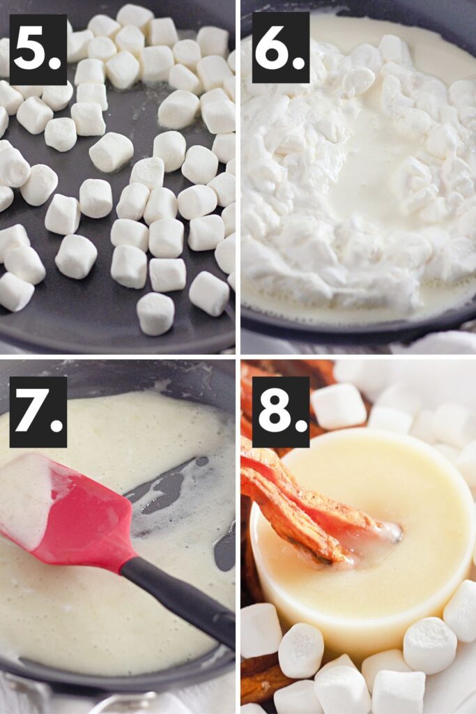 collage on how to make marshmallow cream. Melt marshmallows, stir well, and then serve with sweet potatoes