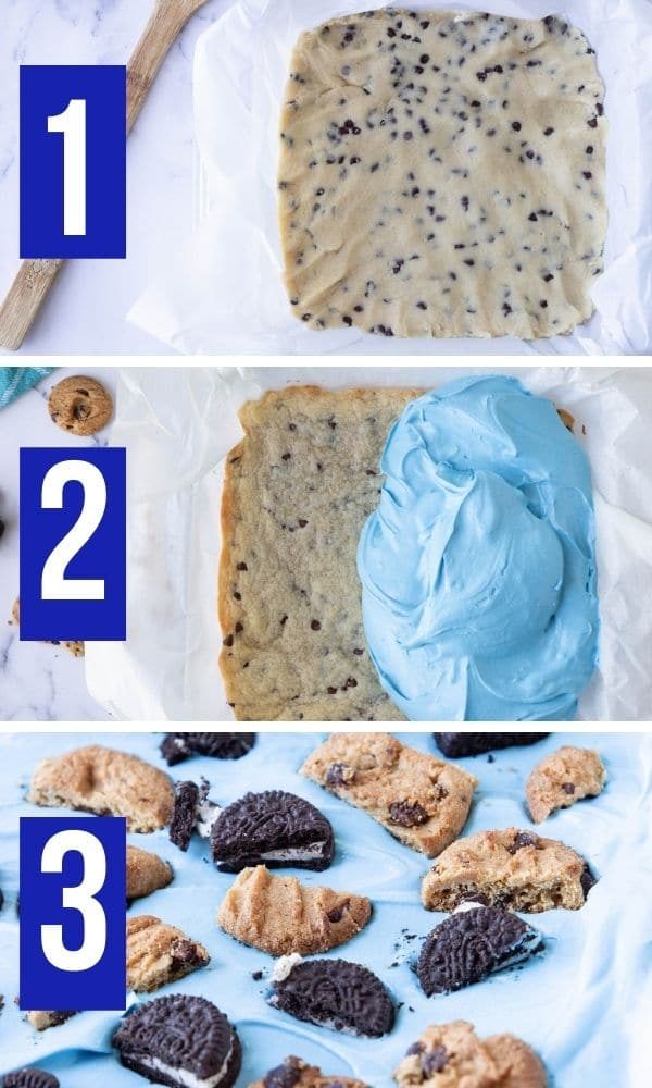 pictures on how to make Cookie Monster Cheesecake Bars