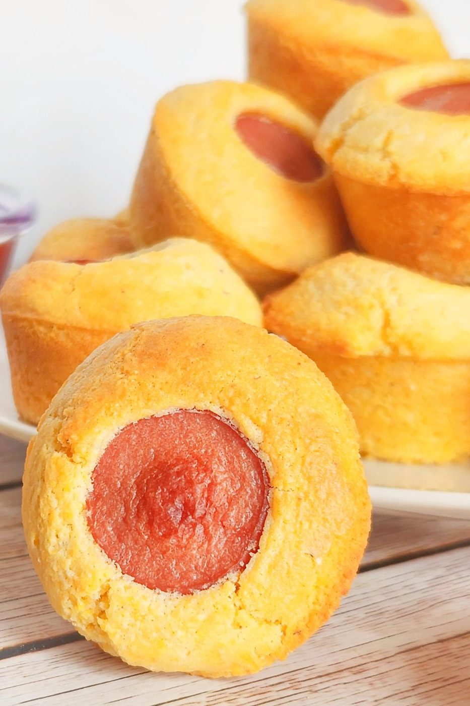 corn dog bites on table