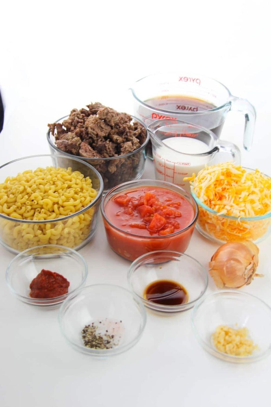 white counter with food in glass containers