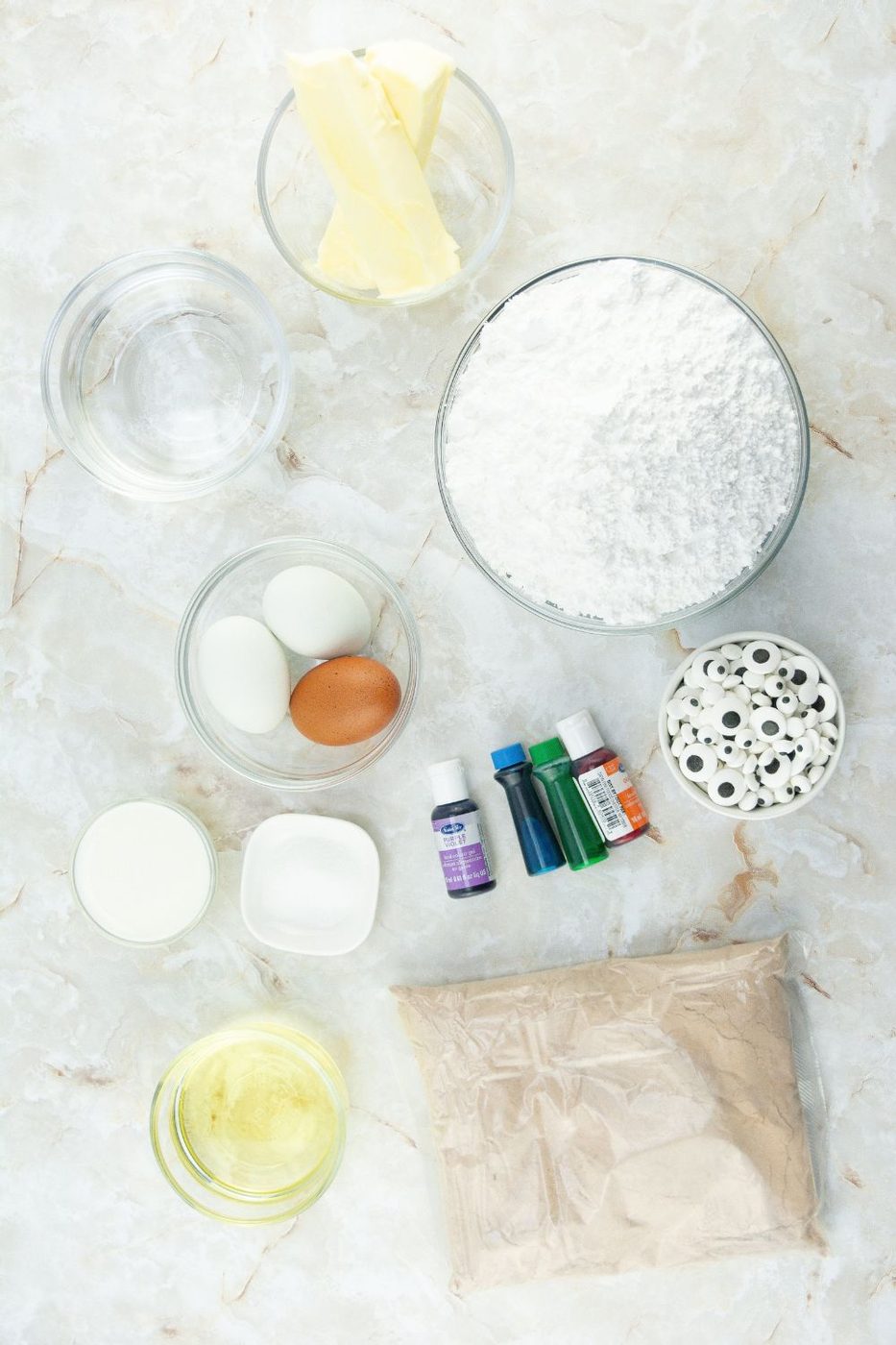 ingredients for monster cupcakes 