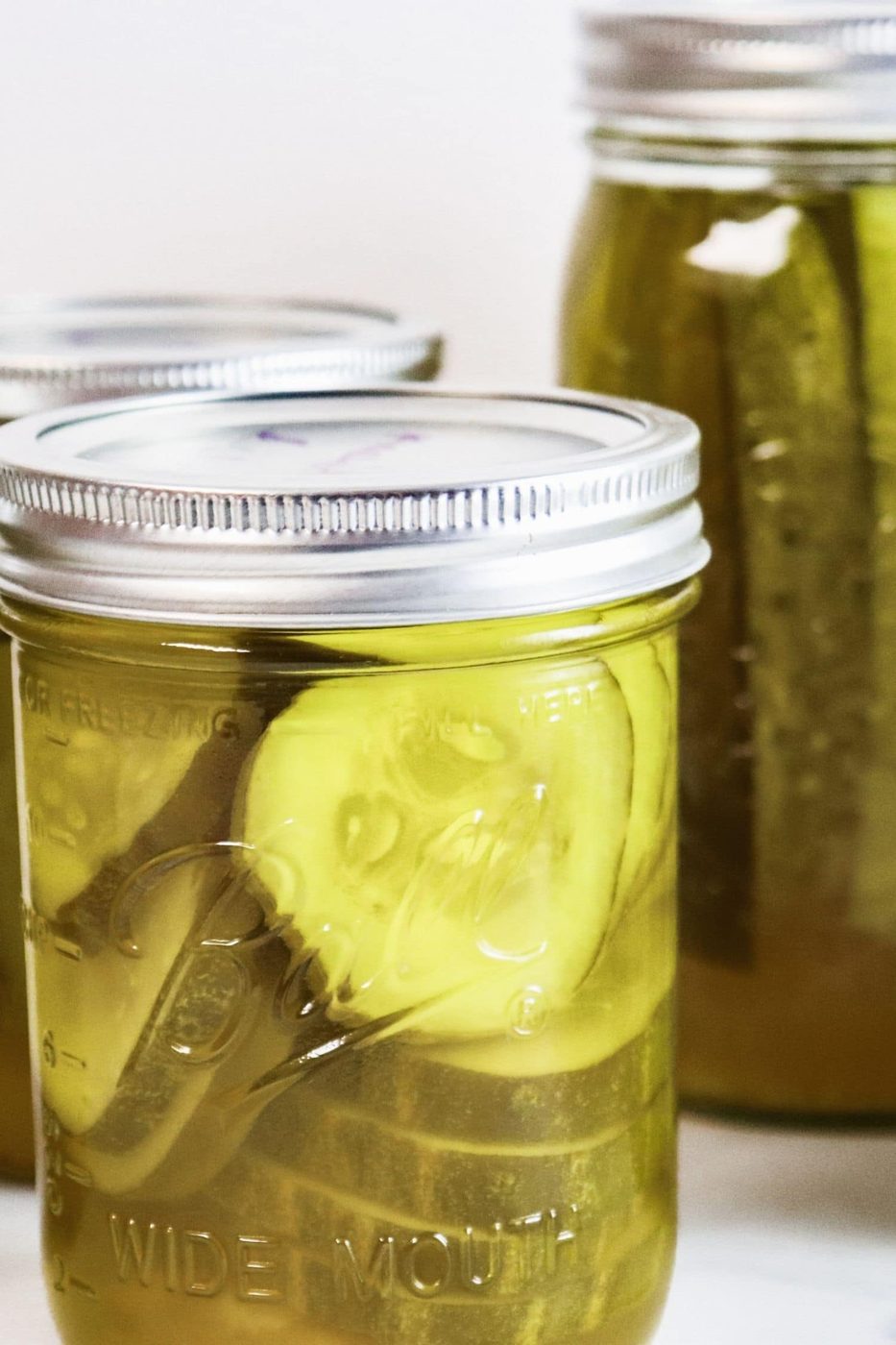 kosher pickles in canning jars on counter 