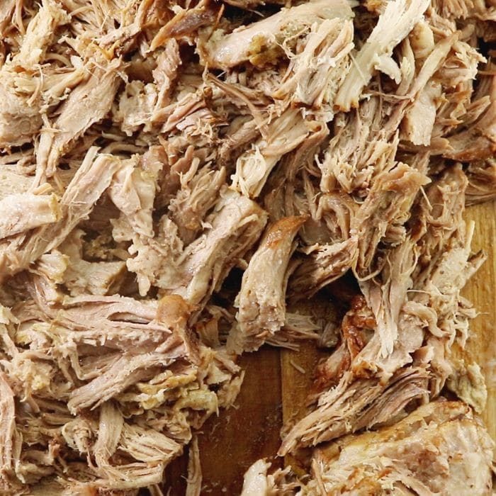 pulled pork on cutting board