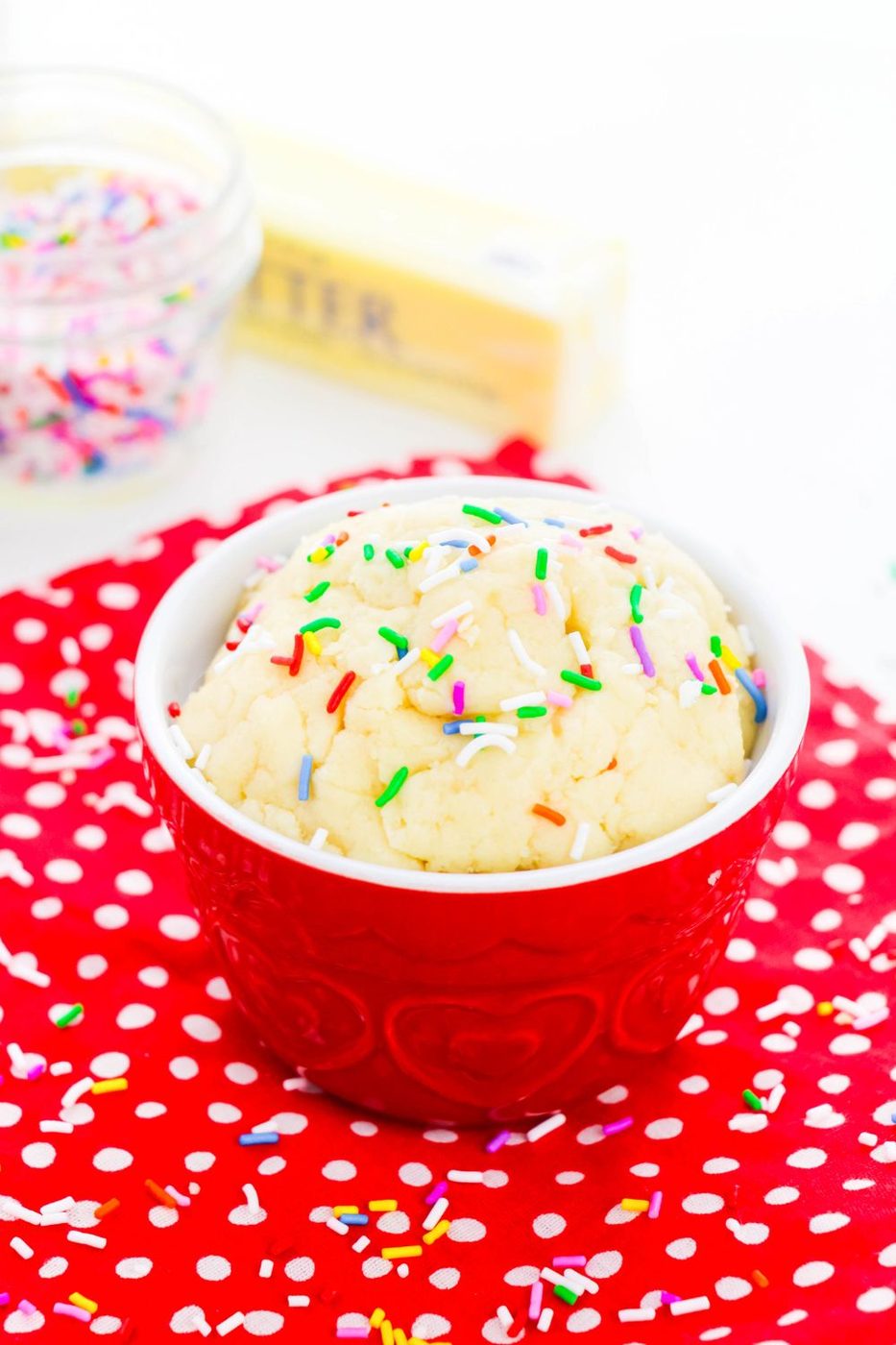 cookie dough in a bowl on table 