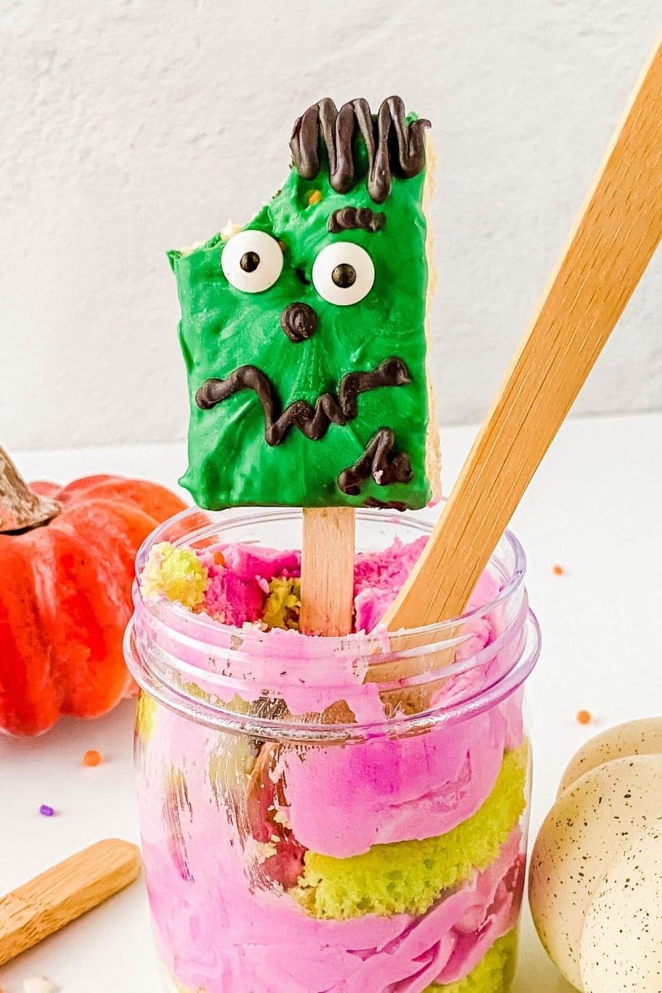 Frankenstein cupcake treat with bite taken out