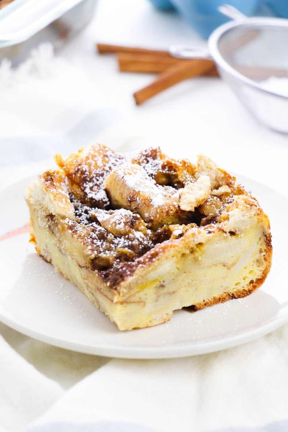 overnight french toast casserole on plate 