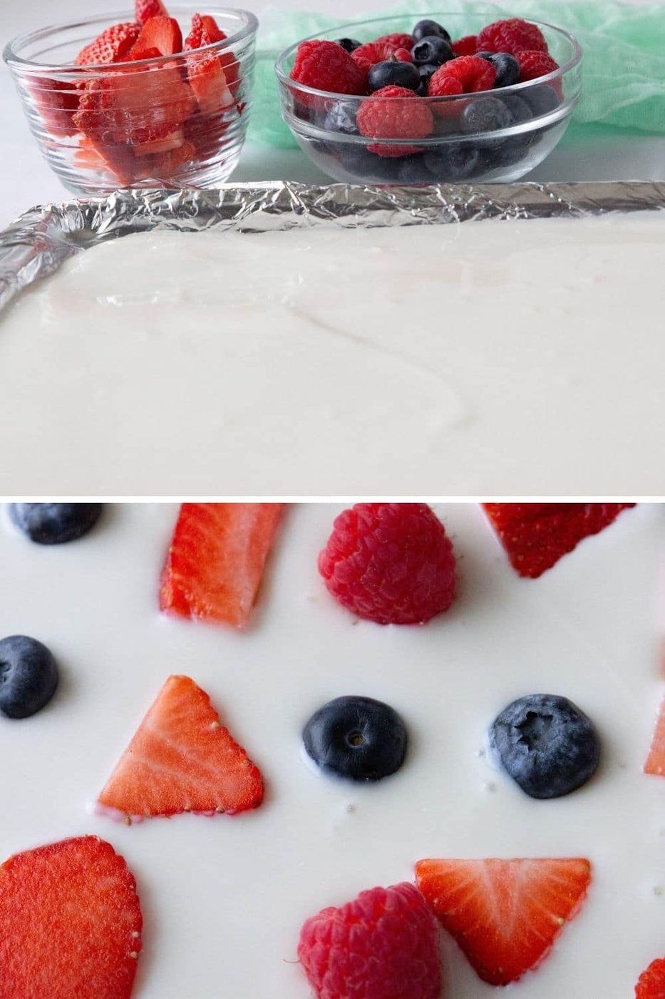 collage of greek yogurt bark