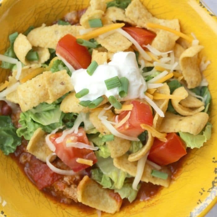 Crockpot cheese Frito Chili Pie