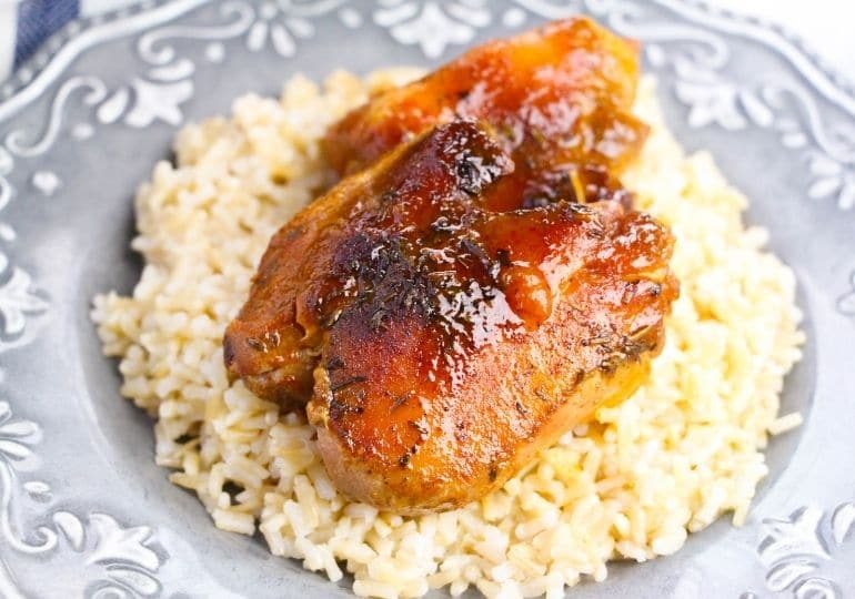 BBQ Peach Crockpot Chicken Thighs