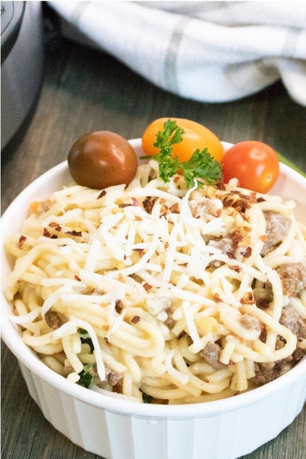 Instant Pot cheese Beef and Heirloom Tomato Pasta