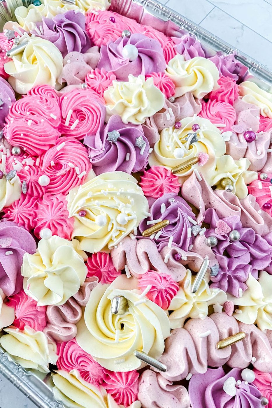 floral cake in pan side view 