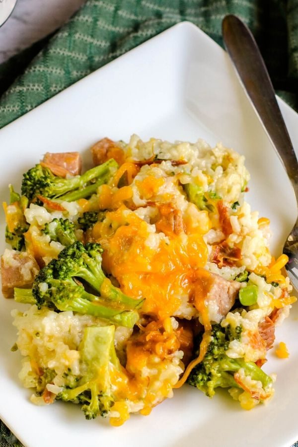Instant Pot Duo Crisp Broccoli and Rice Casserole and Ham