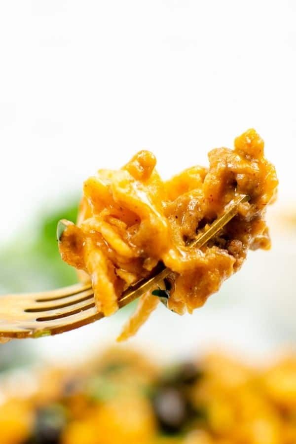 fork of Mexican casserole
