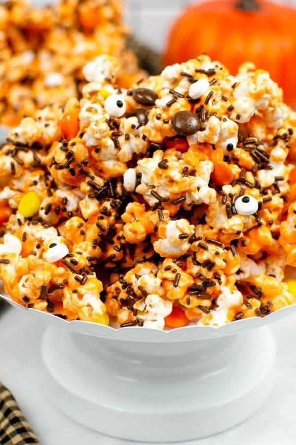 halloween mix on a pie pedestal