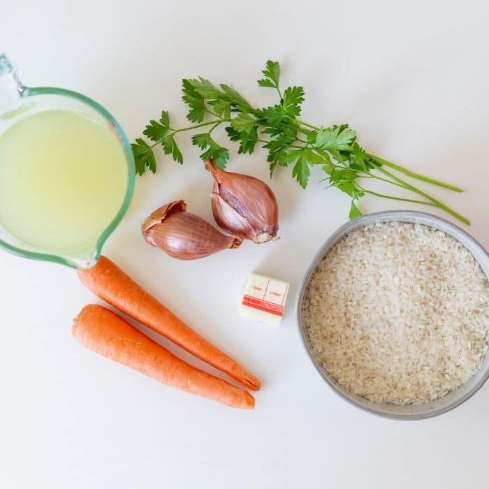 rice pilaf pressure cooker ingredients on table 