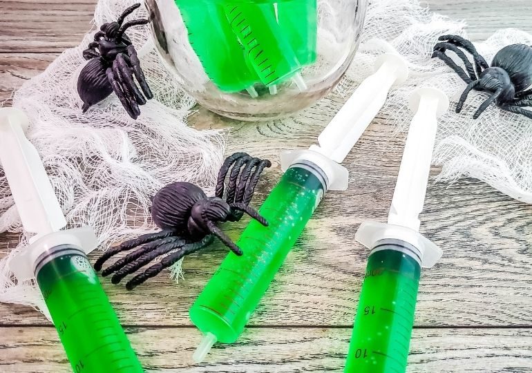 Green Ooze Jello Shot Syringes For Halloween