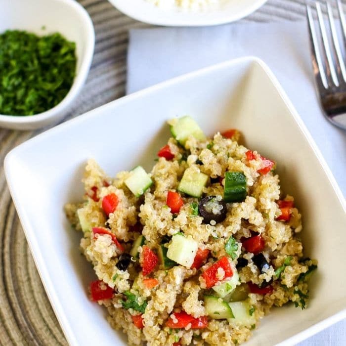side dish quinoa salad in square bowl