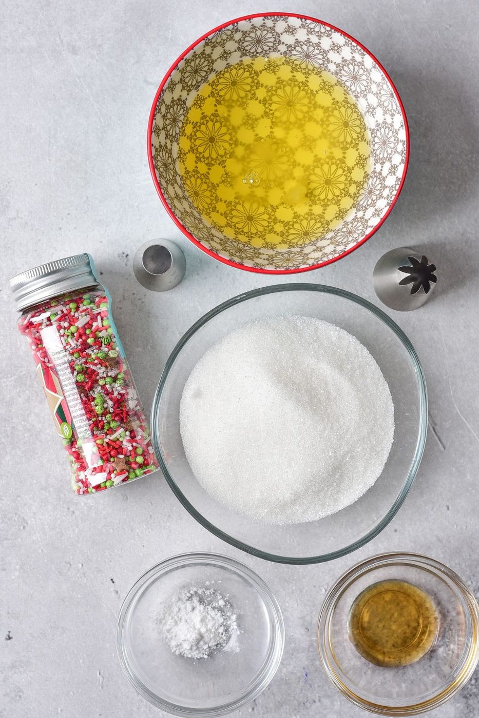 ingredients for meringue cookies on white counter 