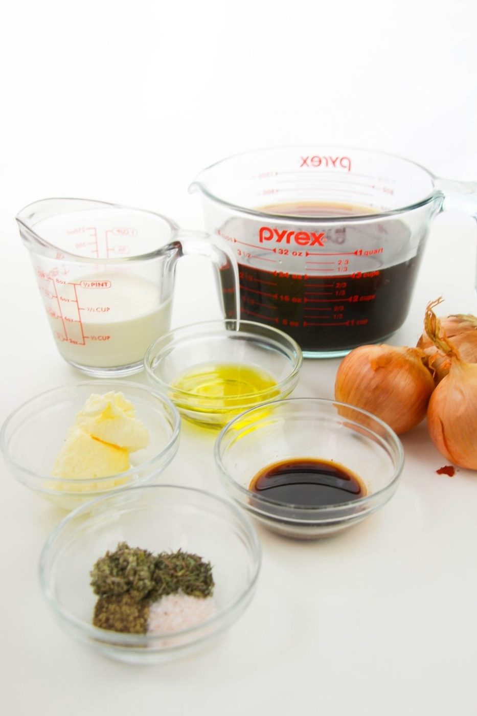 ingredients for onion gravy on counter 