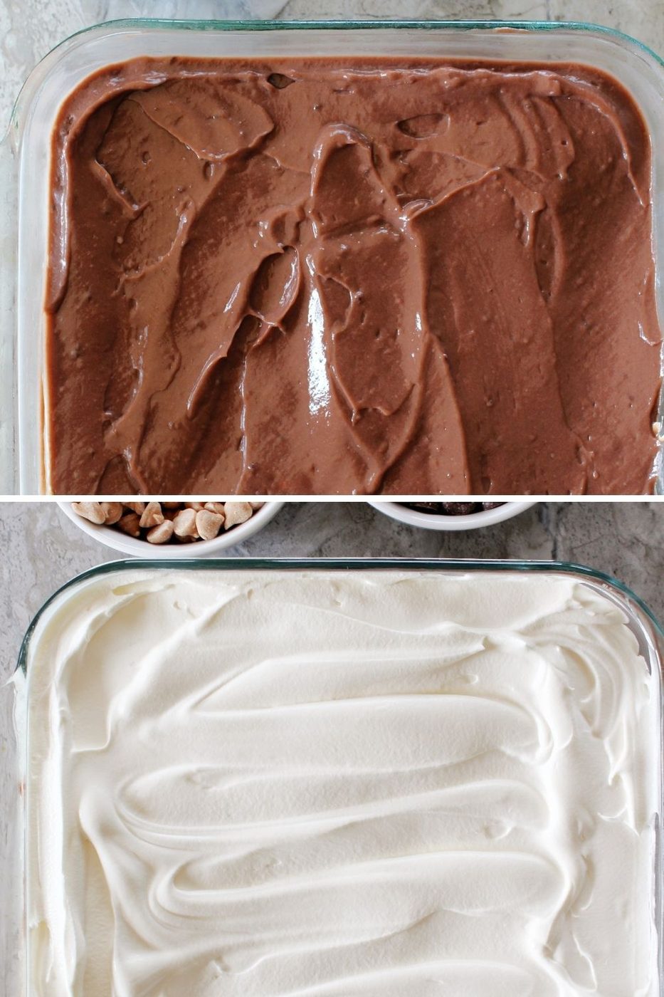 steps of how to make chocolate peanut butter dessert