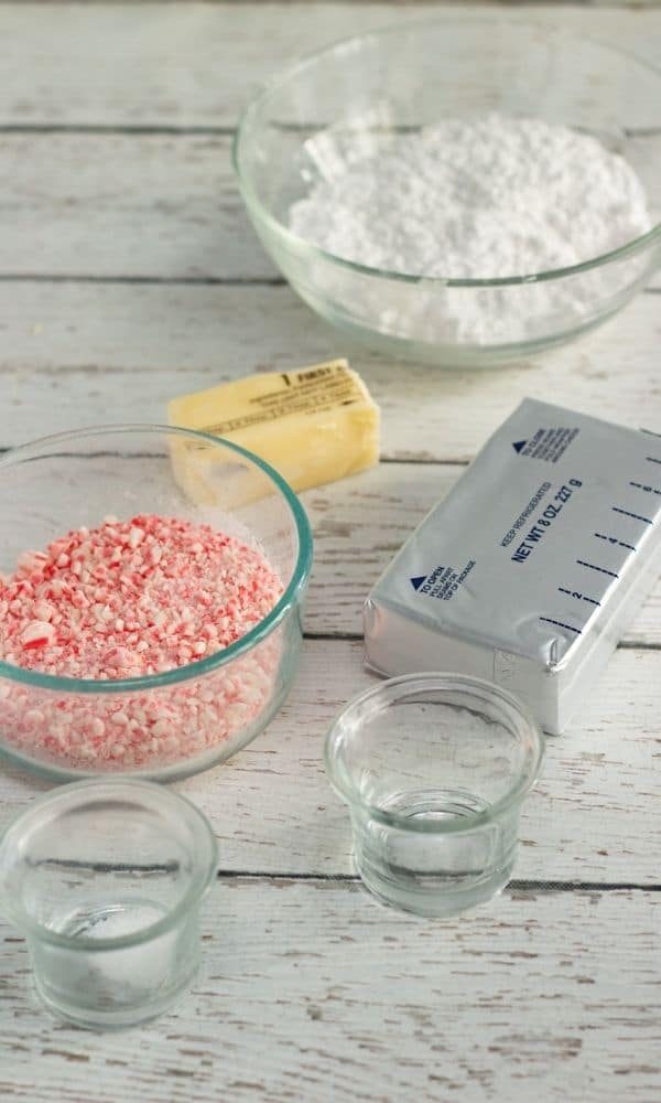 peppermint cream cheese frosting ingredients on table