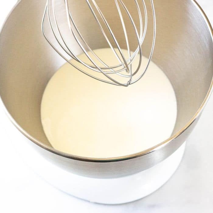 heavy whipping cream in a stand mixer with whisk attachement 