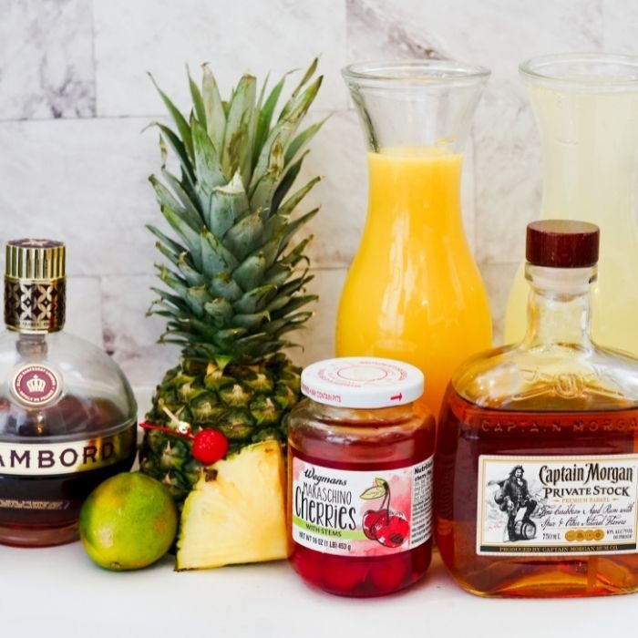 rum punch ingredients on table 