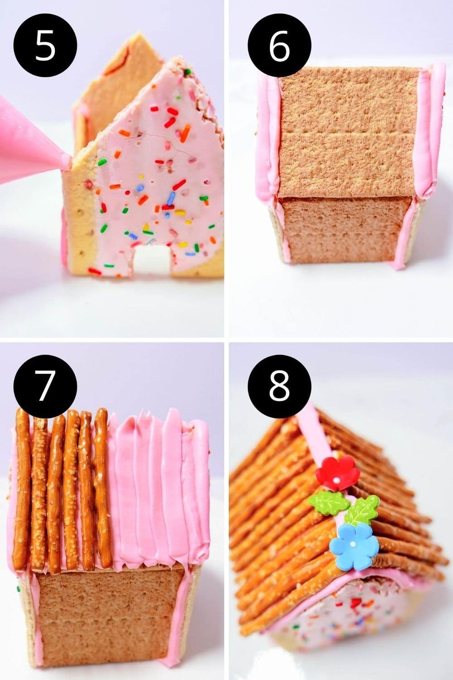making a gingerbread pop tart house, collage of how to make