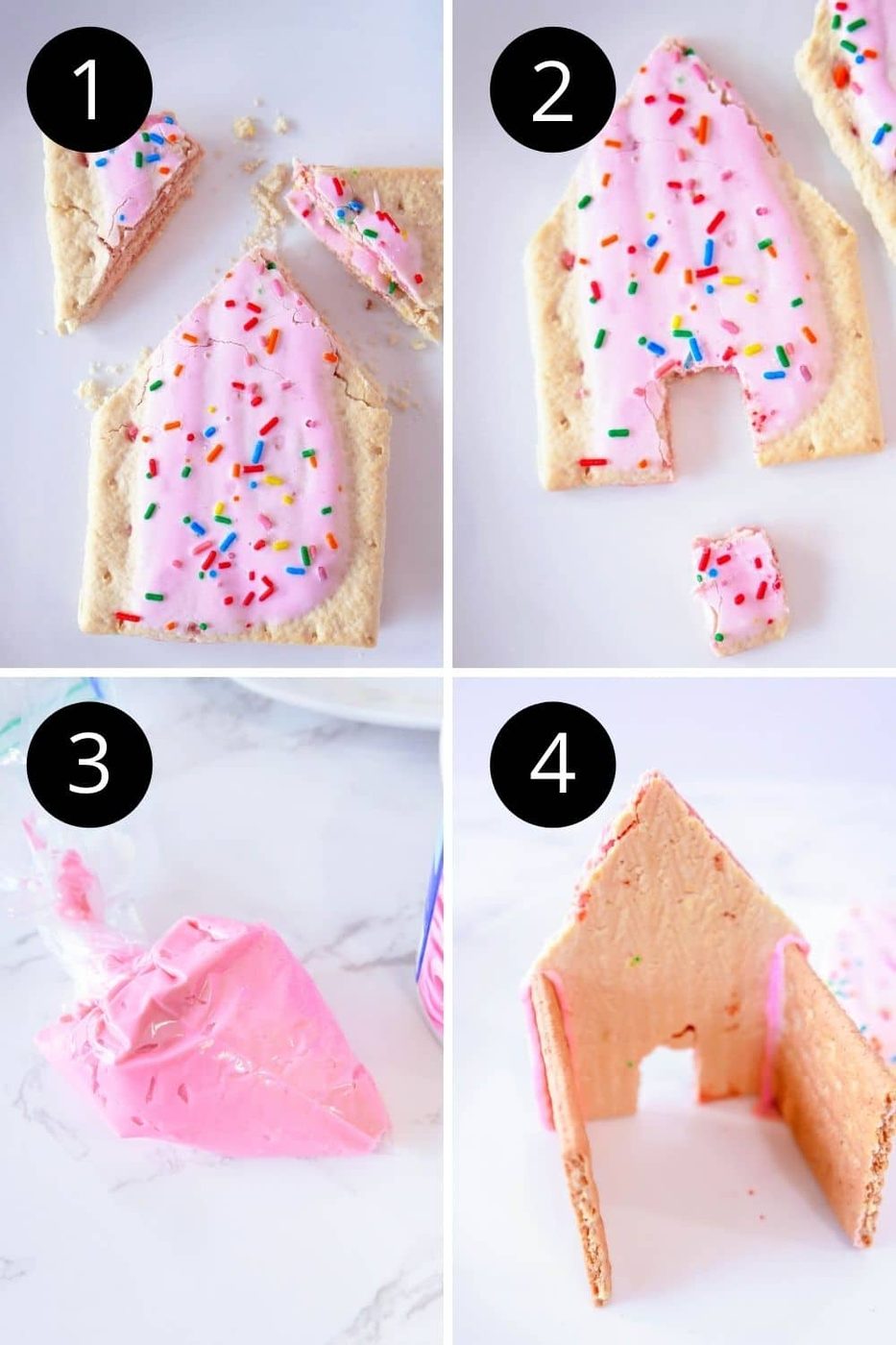 step collage of how to make a pop tart house 