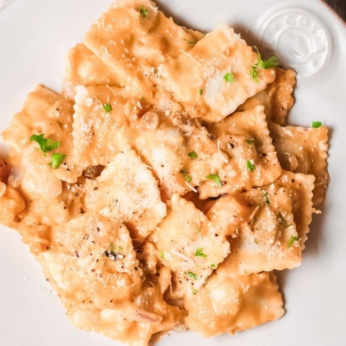Pumpkin Alfredo Sauce with Cheese Ravioli