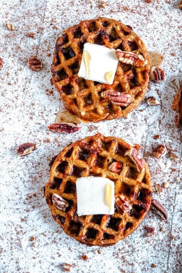 keto pumpkin chaffles on table 