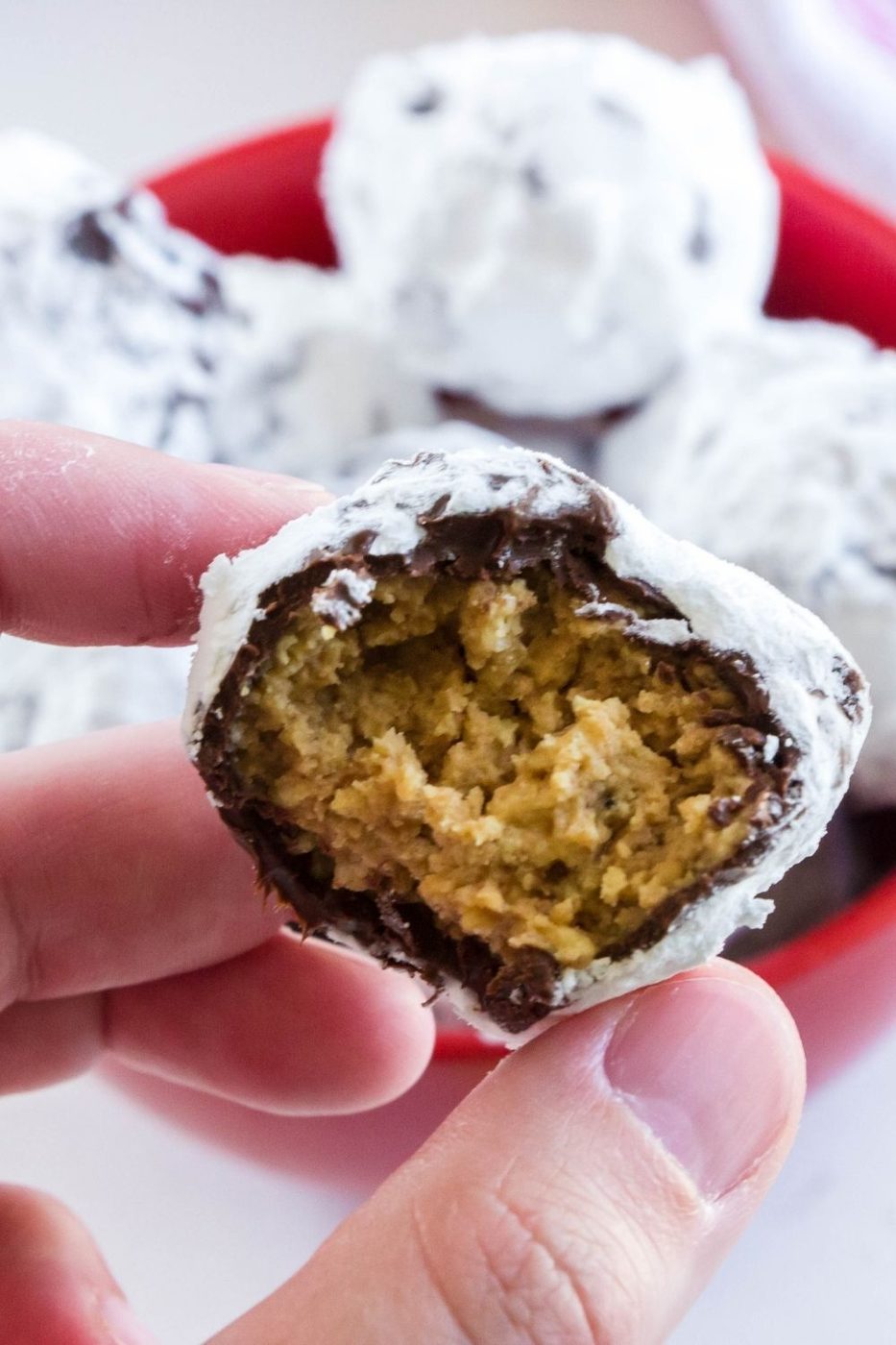 puppy chow bite with a bite taken out 