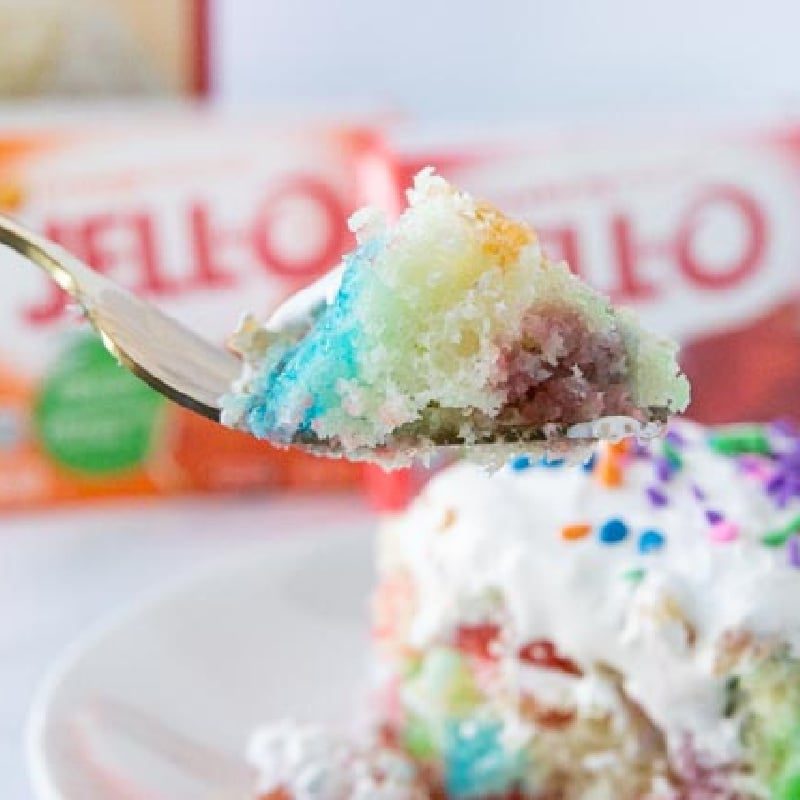 Rainbow Jello Poke Cake