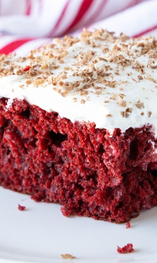 cool whip red velvet cake on plate
