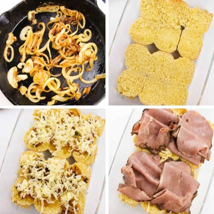 collage on how to make roast beef slider sandwiches
