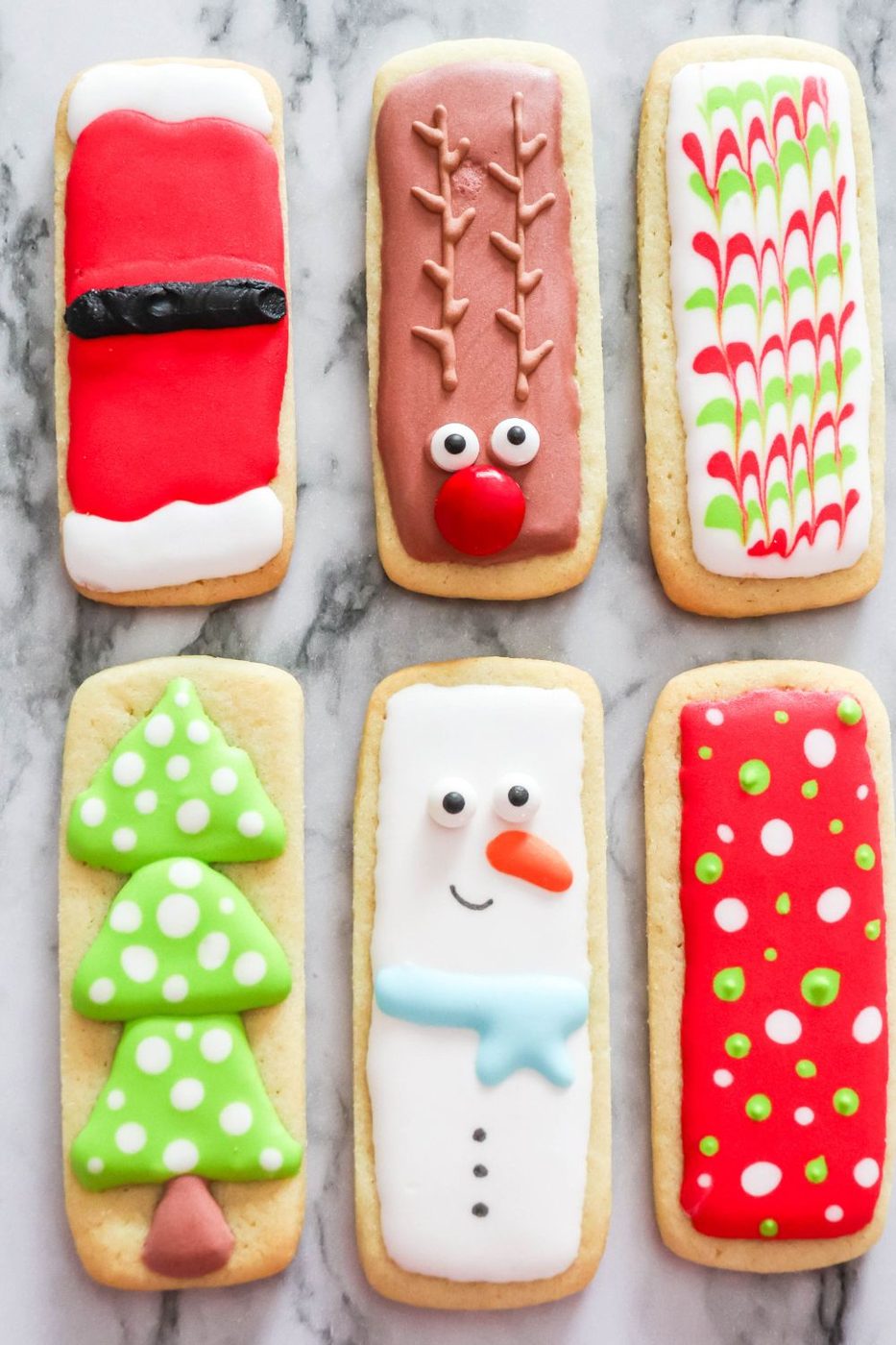 holiday cookies on a marble counter 
