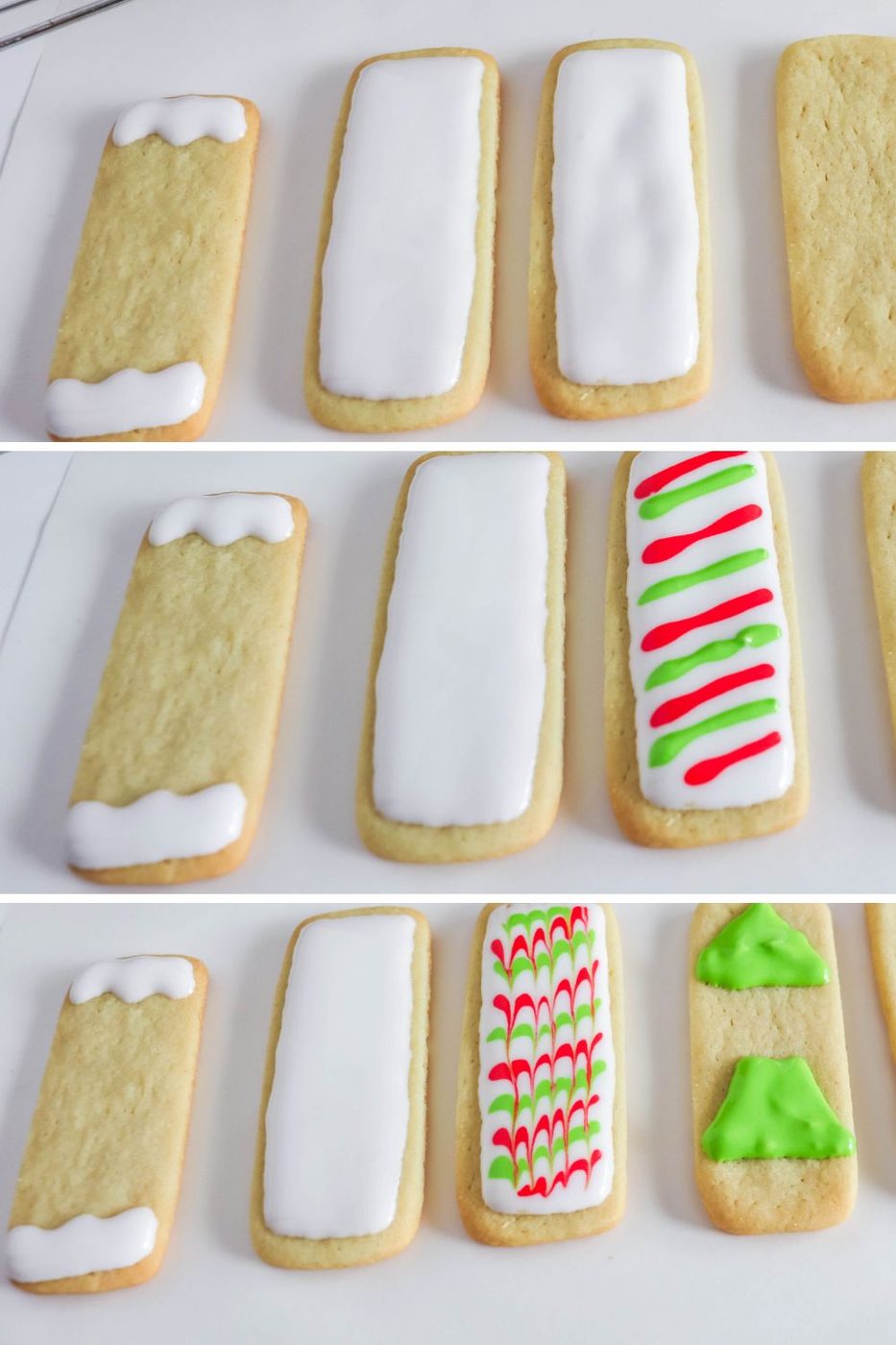 collage on how to decorate rectangle cookies with royal icing
